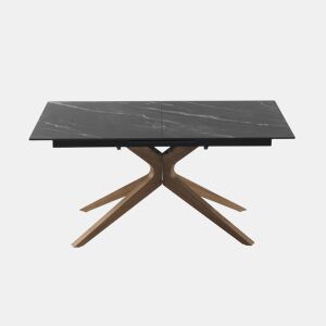 Mesa extensível 160200x90 com pés em carvalho e tampo em cerâmica preta