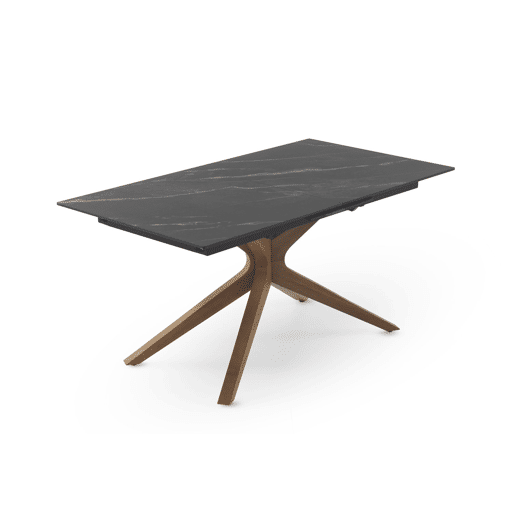 Mesa extensível 160200x90 com pés em carvalho e tampo em cerâmica preta