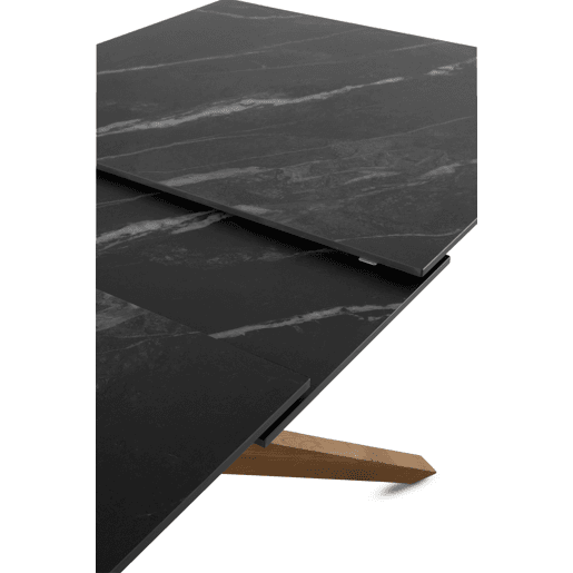 Mesa extensível 160200x90 com pés em carvalho e tampo em cerâmica preta