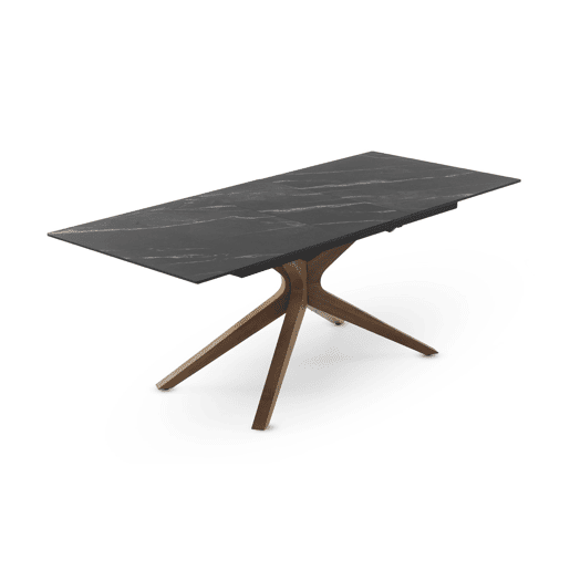 Mesa extensível 160200x90 com pés em carvalho e tampo em cerâmica preta