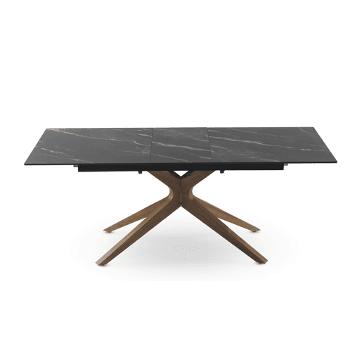 Mesa extensível 160200x90 com pés em carvalho e tampo em cerâmica preta