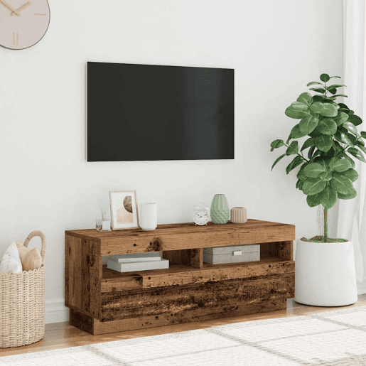 Móvel de TV - Modulo de TV - Armário de TV com luzes LED derivados de madeira madeira velha