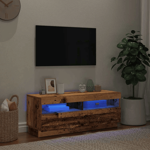 Móvel de TV - Modulo de TV - Armário de TV com luzes LED derivados de madeira madeira velha