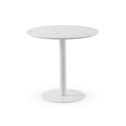 Mesa em melamina branca 80 de diâmetro, pé central metálico branco