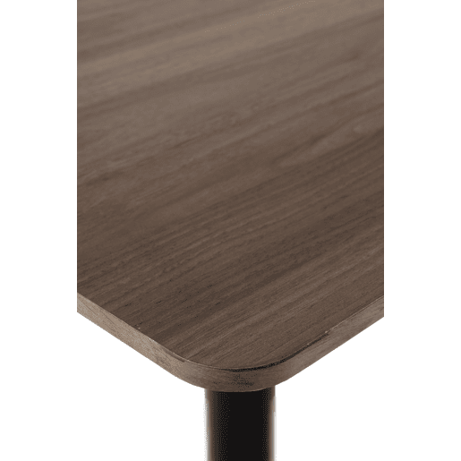 Mesa em melamina nogueira 70x70, pé central metálico preto