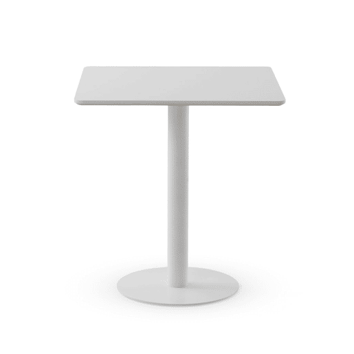 Mesa em melamina branca 70x70, pé central metálico branco