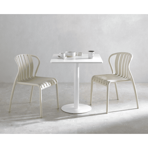 Mesa em melamina branca 70x70, pé central metálico branco