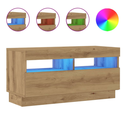 Móvel de TV - Modulo de TV - Armário de TV com luzes LED derivados madeira carvalho artisiano