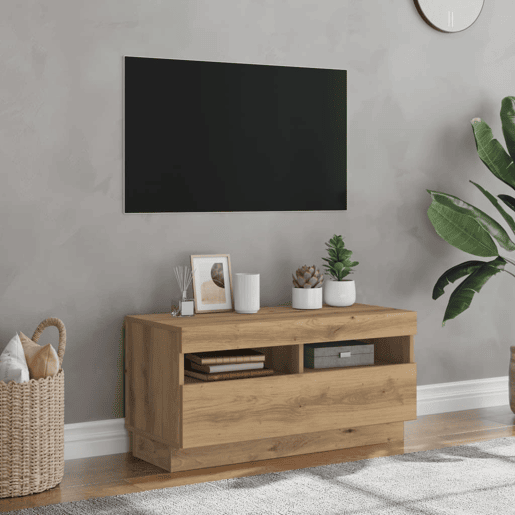 Móvel de TV - Modulo de TV - Armário de TV com luzes LED derivados madeira carvalho artisiano