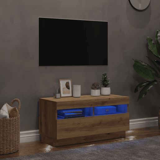 Móvel de TV - Modulo de TV - Armário de TV com luzes LED derivados madeira carvalho artisiano