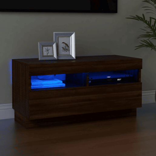 Móvel de TV - Modulo de TV - Armário de TV com luzes LED 80x35x40 cm Carvalho Marrom