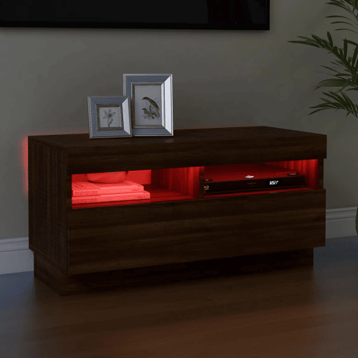 Móvel de TV - Modulo de TV - Armário de TV com luzes LED 80x35x40 cm Carvalho Marrom