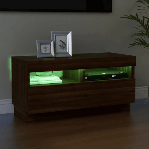 Móvel de TV - Modulo de TV - Armário de TV com luzes LED 80x35x40 cm Carvalho Marrom