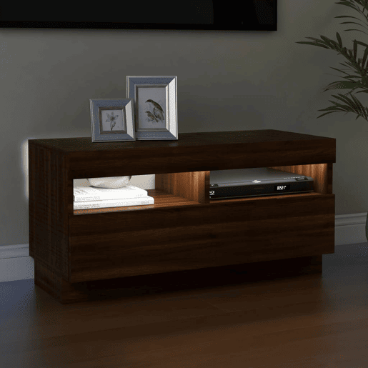 Móvel de TV - Modulo de TV - Armário de TV com luzes LED 80x35x40 cm Carvalho Marrom