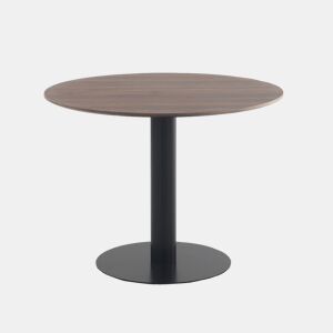 Mesa em melamina nogal 100 de diâmetro, pé central metálico preto