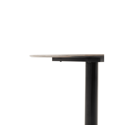 Mesa em melamina nogal 100 de diâmetro, pé central metálico preto