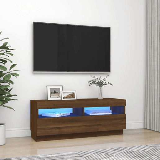 Móvel de TV - Modulo de TV - Armário de TV com luzes LED 100x35x40 cm cor carvalho castanho