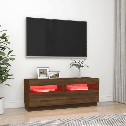 Móvel de TV - Modulo de TV - Armário de TV com luzes LED 100x35x40 cm cor carvalho castanho