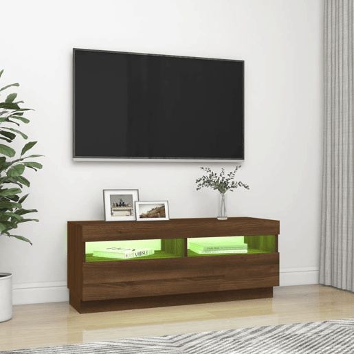 Móvel de TV - Modulo de TV - Armário de TV com luzes LED 100x35x40 cm cor carvalho castanho