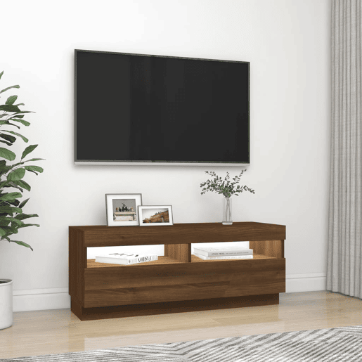 Móvel de TV - Modulo de TV - Armário de TV com luzes LED 100x35x40 cm cor carvalho castanho