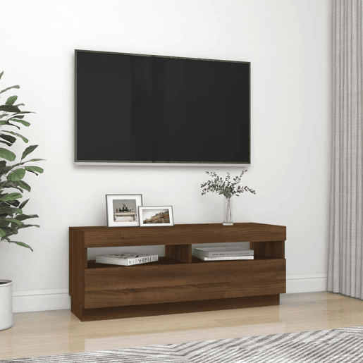 Móvel de TV - Modulo de TV - Armário de TV com luzes LED 100x35x40 cm cor carvalho castanho
