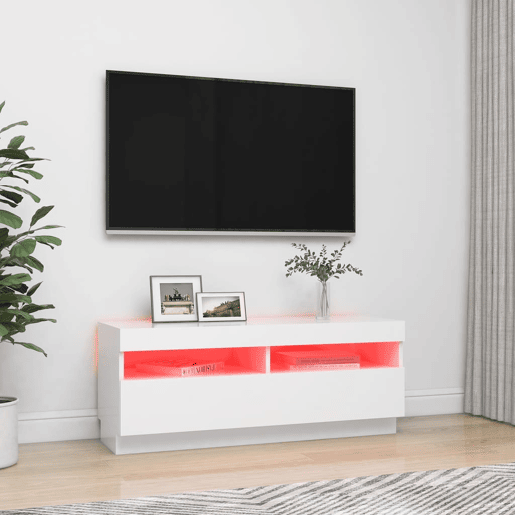 Móvel de TV - Modulo de TV - Armário de TV com luzes LED 100x35x40 cm branco