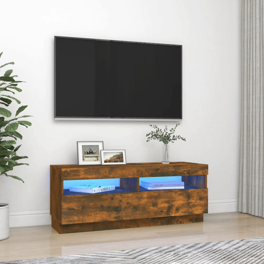 Móvel de TV - Modulo de TV - Armário de TV com luzes LED 100x35x40 cm carvalho fumado