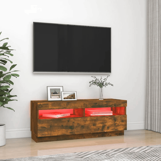 Móvel de TV - Modulo de TV - Armário de TV com luzes LED 100x35x40 cm carvalho fumado