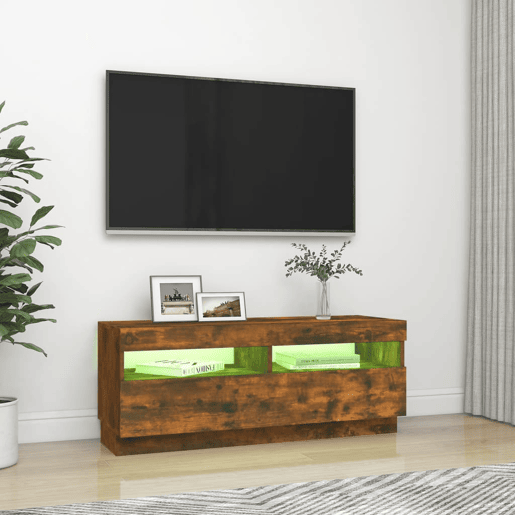 Móvel de TV - Modulo de TV - Armário de TV com luzes LED 100x35x40 cm carvalho fumado