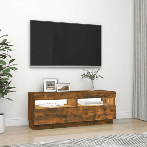 Móvel de TV - Modulo de TV - Armário de TV com luzes LED 100x35x40 cm carvalho fumado