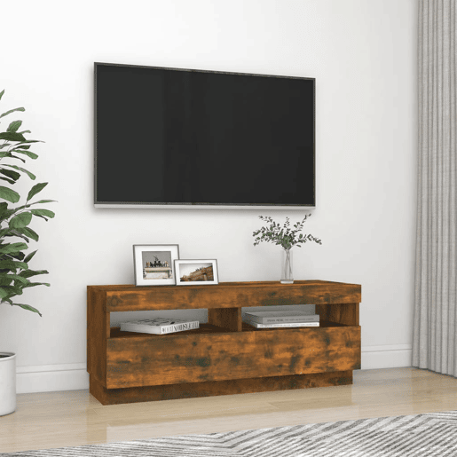 Móvel de TV - Modulo de TV - Armário de TV com luzes LED 100x35x40 cm carvalho fumado