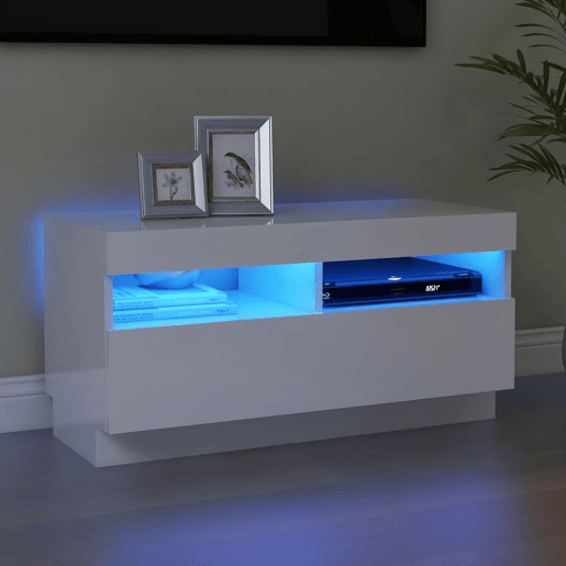 Móvel de TV - Modulo de TV - Armário de TV com luzes LED 80x35x40 cm branco brilhante