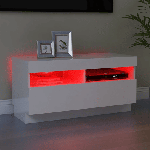 Móvel de TV - Modulo de TV - Armário de TV com luzes LED 80x35x40 cm branco brilhante