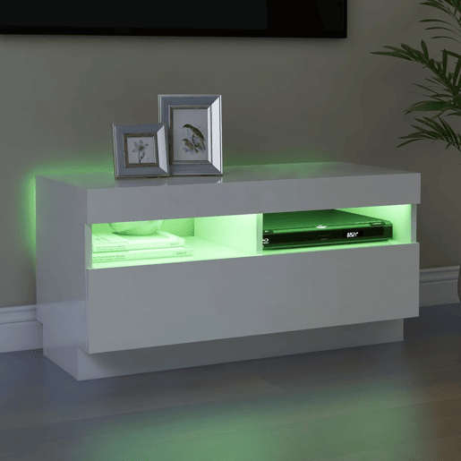 Móvel de TV - Modulo de TV - Armário de TV com luzes LED 80x35x40 cm branco brilhante