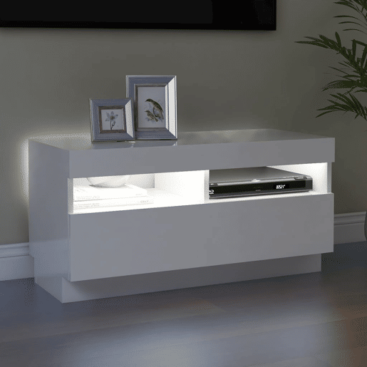Móvel de TV - Modulo de TV - Armário de TV com luzes LED 80x35x40 cm branco brilhante