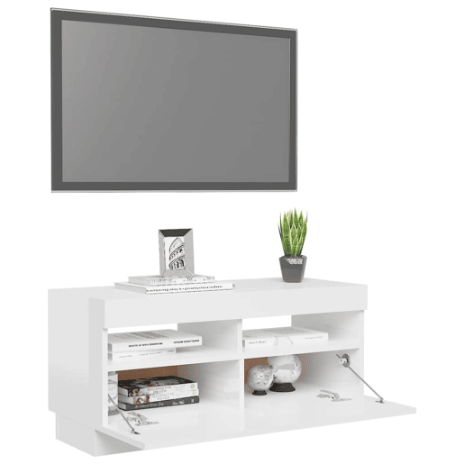 Móvel de TV - Modulo de TV - Armário de TV com luzes LED 80x35x40 cm branco brilhante