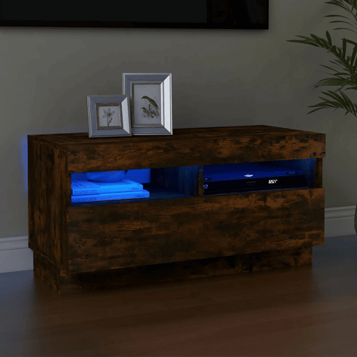 Móvel de TV - Modulo de TV - Armário de TV com luzes LED 80x35x40 cm carvalho fumado