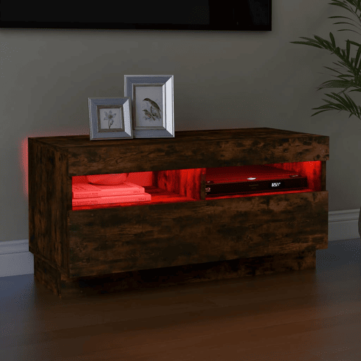 Móvel de TV - Modulo de TV - Armário de TV com luzes LED 80x35x40 cm carvalho fumado