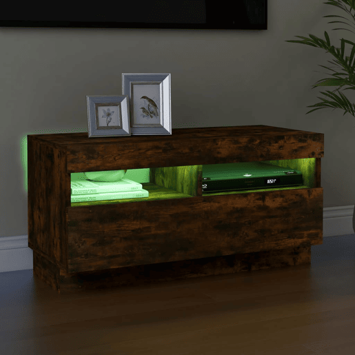 Móvel de TV - Modulo de TV - Armário de TV com luzes LED 80x35x40 cm carvalho fumado