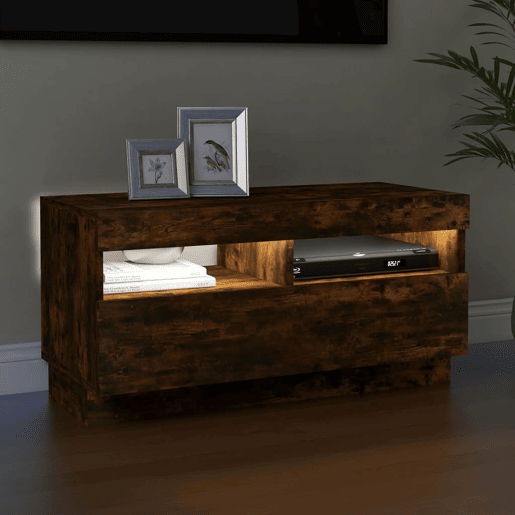 Móvel de TV - Modulo de TV - Armário de TV com luzes LED 80x35x40 cm carvalho fumado