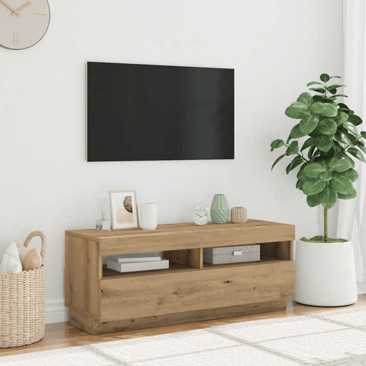 Móvel de TV - Modulo de TV - Armário de TV com luzes LED derivados madeira carvalho artisiano