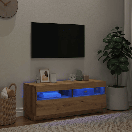 Móvel de TV - Modulo de TV - Armário de TV com luzes LED derivados madeira carvalho artisiano