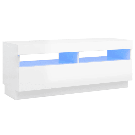Móvel de TV - Modulo de TV - Armário de TV com luzes LED 100x35x40 cm branco brilhante