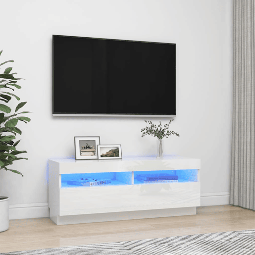 Móvel de TV - Modulo de TV - Armário de TV com luzes LED 100x35x40 cm branco brilhante