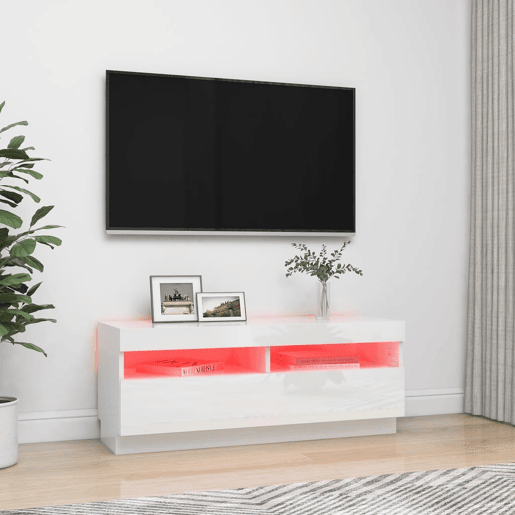 Móvel de TV - Modulo de TV - Armário de TV com luzes LED 100x35x40 cm branco brilhante
