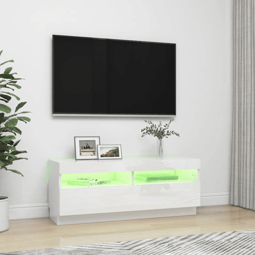 Móvel de TV - Modulo de TV - Armário de TV com luzes LED 100x35x40 cm branco brilhante