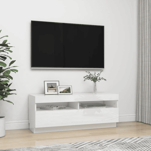 Móvel de TV - Modulo de TV - Armário de TV com luzes LED 100x35x40 cm branco brilhante