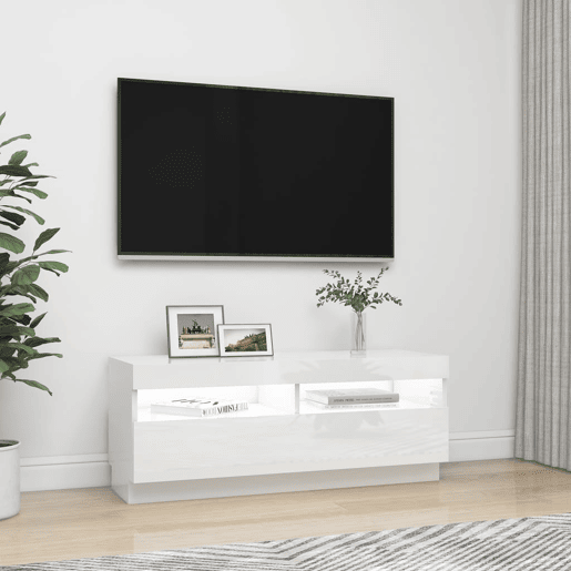 Móvel de TV - Modulo de TV - Armário de TV com luzes LED 100x35x40 cm branco brilhante