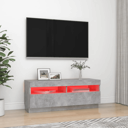Móvel de TV - Modulo de TV - Armário de TV com luzes LED 100x35x40 cm cinzento cimento
