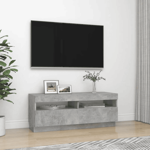 Móvel de TV - Modulo de TV - Armário de TV com luzes LED 100x35x40 cm cinzento cimento